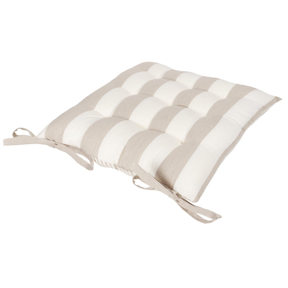 Hayle 2 Pack Striped Cotton Seat Pad Cushion Natural