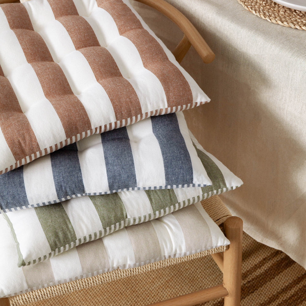 Hayle 2 Pack Striped Cotton Seat Pad Cushion Natural