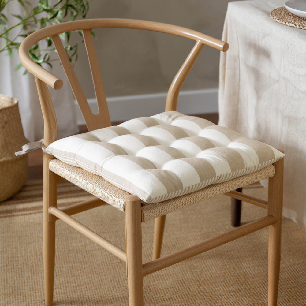 Hayle 2 Pack Striped Cotton Seat Pad Cushion Natural