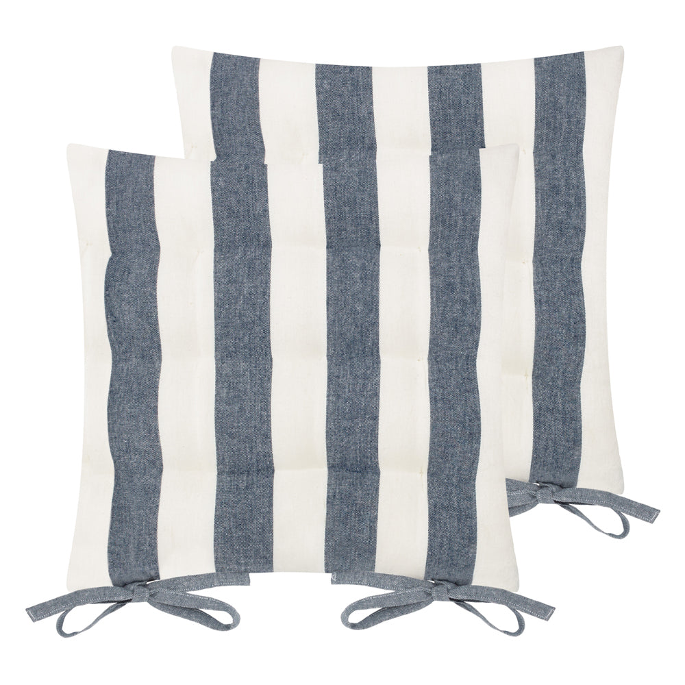 Hayle 2 Pack Striped Cotton Seat Pad Cushion Navy