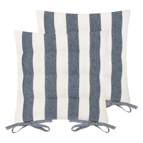 Striped Blue Cushions - Hayle 2 Pack Striped Cotton Seat Pad Seat Pad Navy Yard