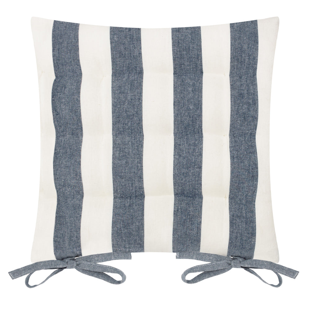 Hayle 2 Pack Striped Cotton Seat Pad Cushion Navy