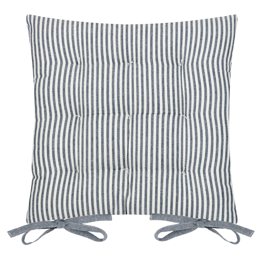 Hayle 2 Pack Striped Cotton Seat Pad Cushion Navy