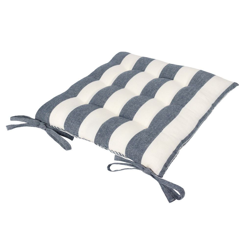 Hayle 2 Pack Striped Cotton Seat Pad Cushion Navy