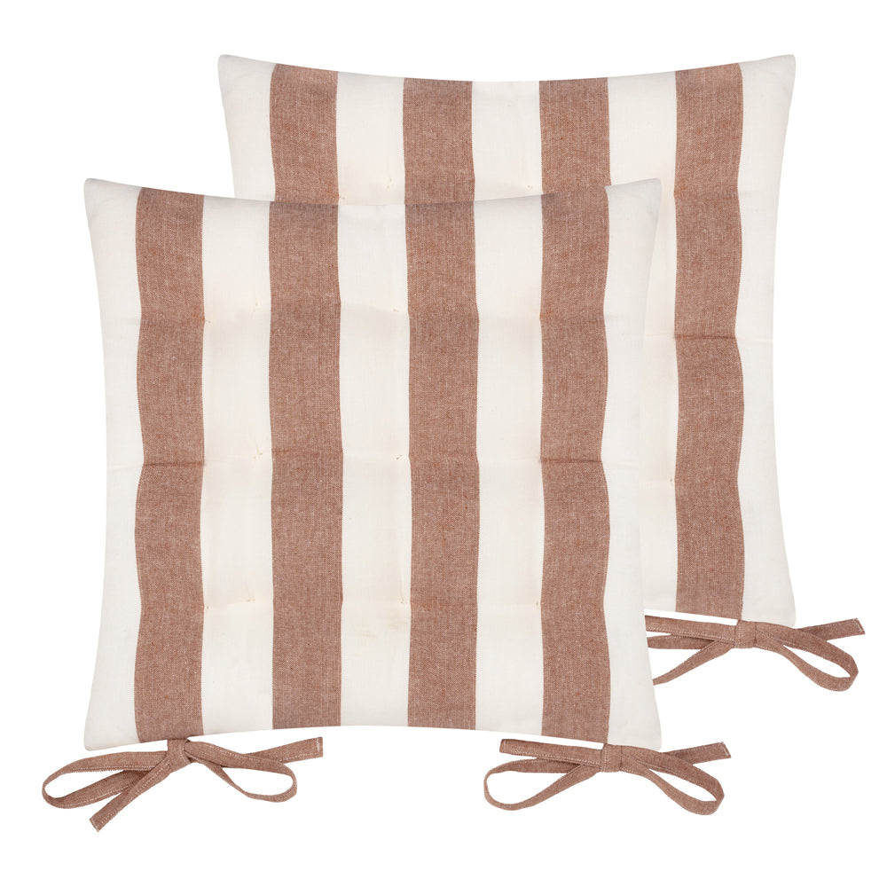 Hayle 2 Pack Striped Cotton Seat Pad Cushion Pecan
