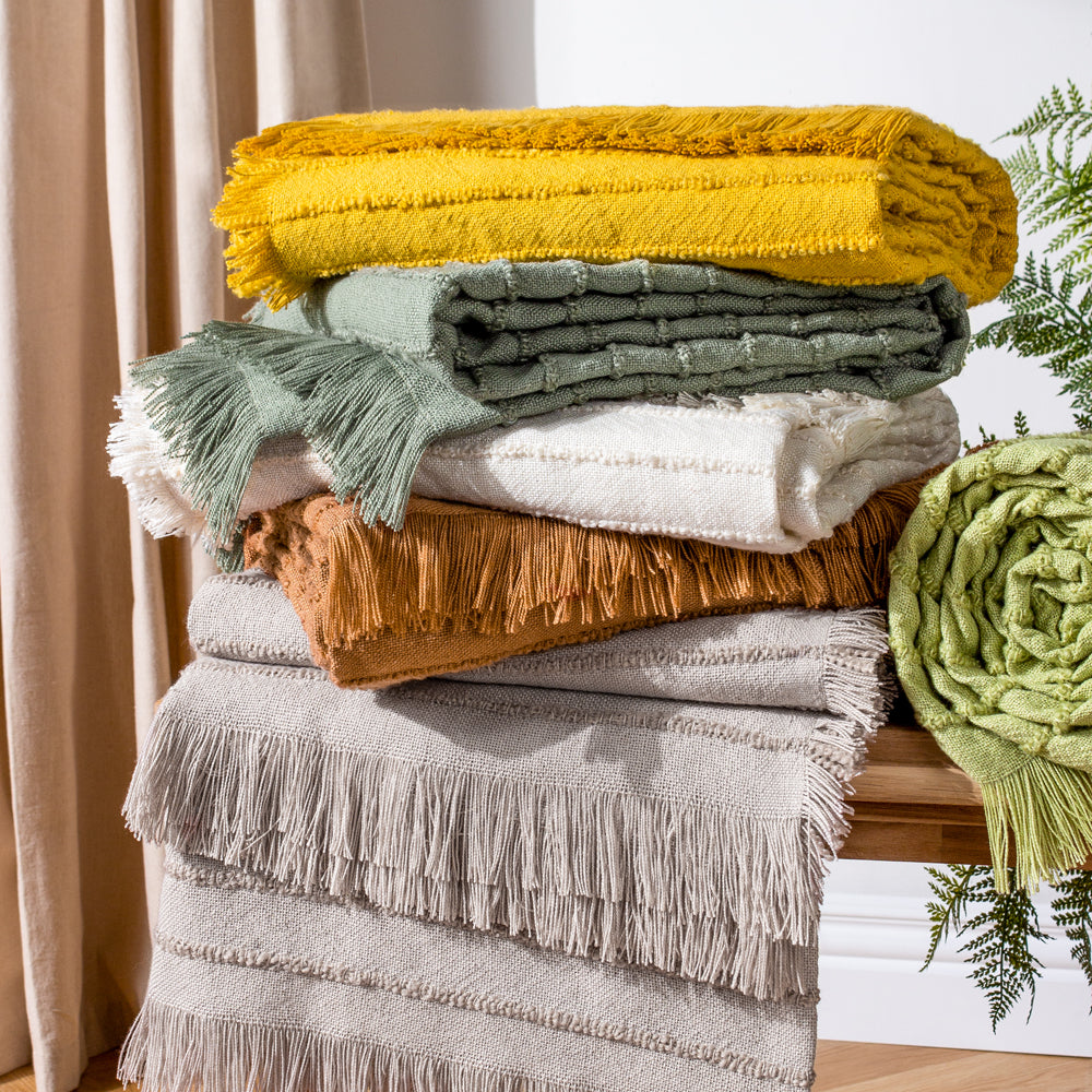 Hazie Grey Woven Fringed Throw | Griege Throws | furn. – Furn.com