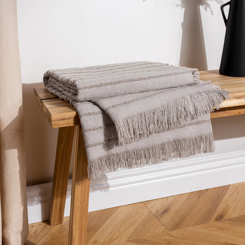 Striped Grey Throws - Hazie Woven Fringed Throw Griege furn.