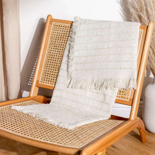 Striped Beige Throws - Hazie Woven Fringed Throw Natural furn.