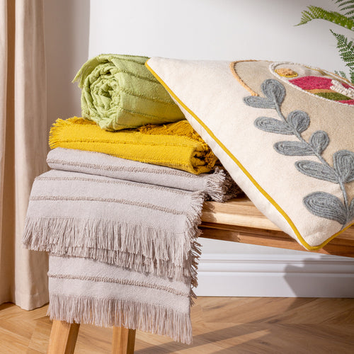 Striped Yellow Throws - Hazie Woven Fringed Throw Pomelo furn.