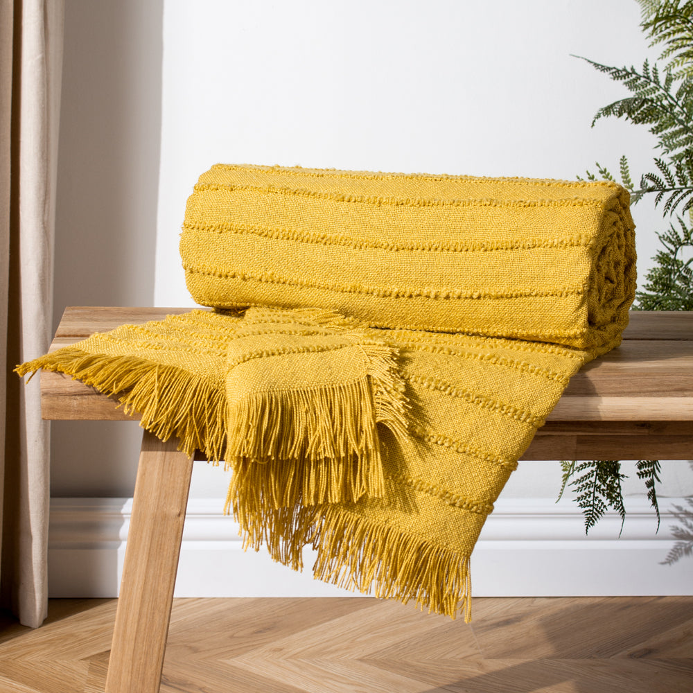 Hazie Yellow Woven Fringed Throw Pomelo Throws –