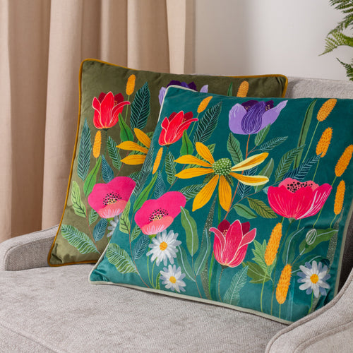 Floral Green Cushions - House of Bloom Celandine Cushion Cover Olive Wylder