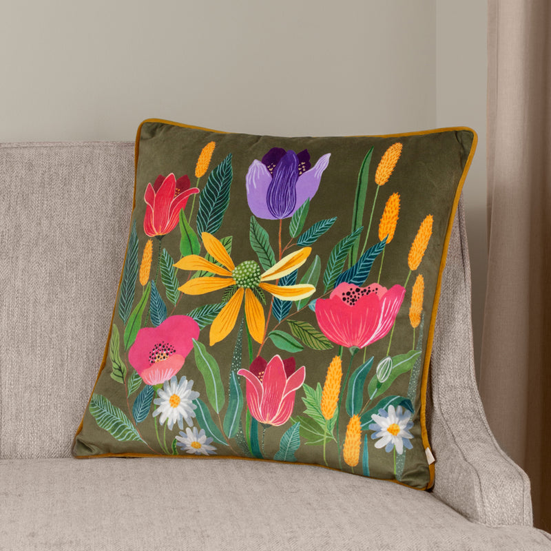 Floral Green Cushions - House of Bloom Celandine Cushion Cover Olive Wylder