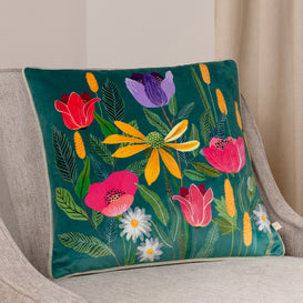 Wylder House of Bloom Celandine Cushion Cover in Teal
