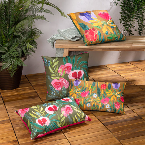 Floral Green Cushions - House of Bloom Poppy Outdoor Cushion Cover Olive Wylder