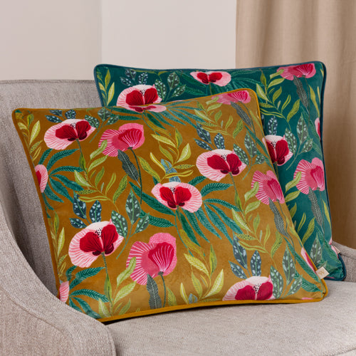 Floral Yellow Cushions - House of Bloom Poppy Cushion Cover Saffron Wylder