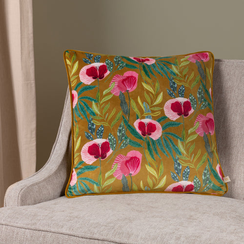 Floral Yellow Cushions - House of Bloom Poppy Cushion Cover Saffron Wylder