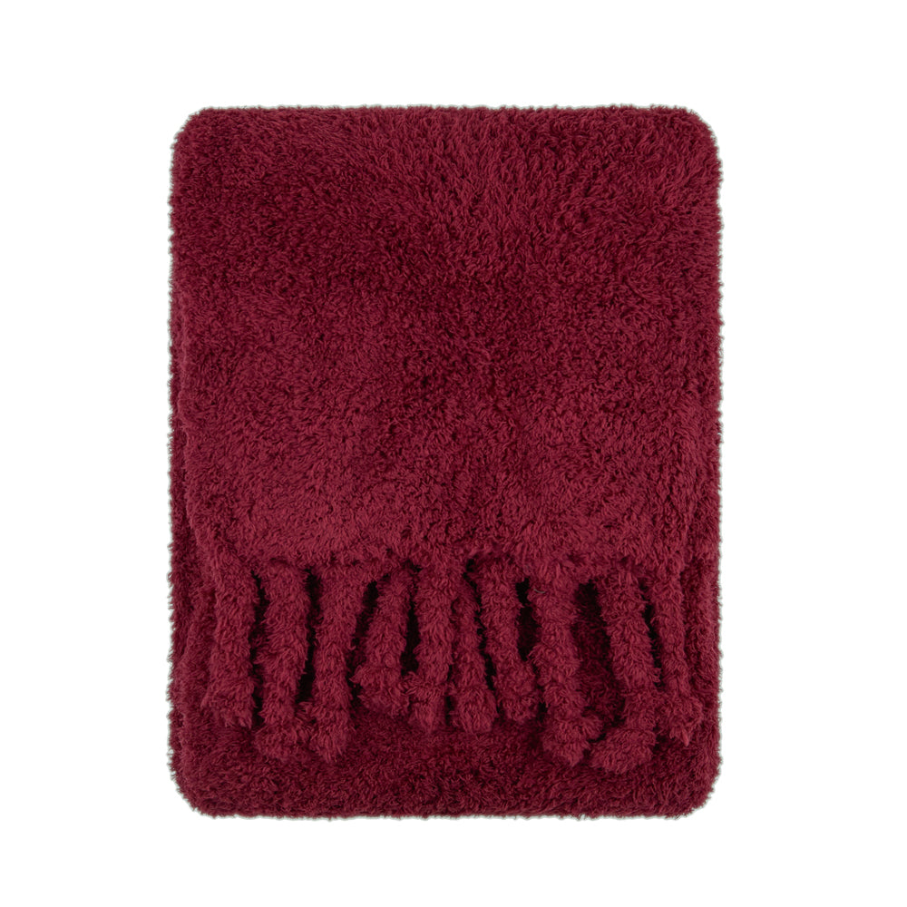 Harlan Borg Sherpa Tasselled Throw Burgundy