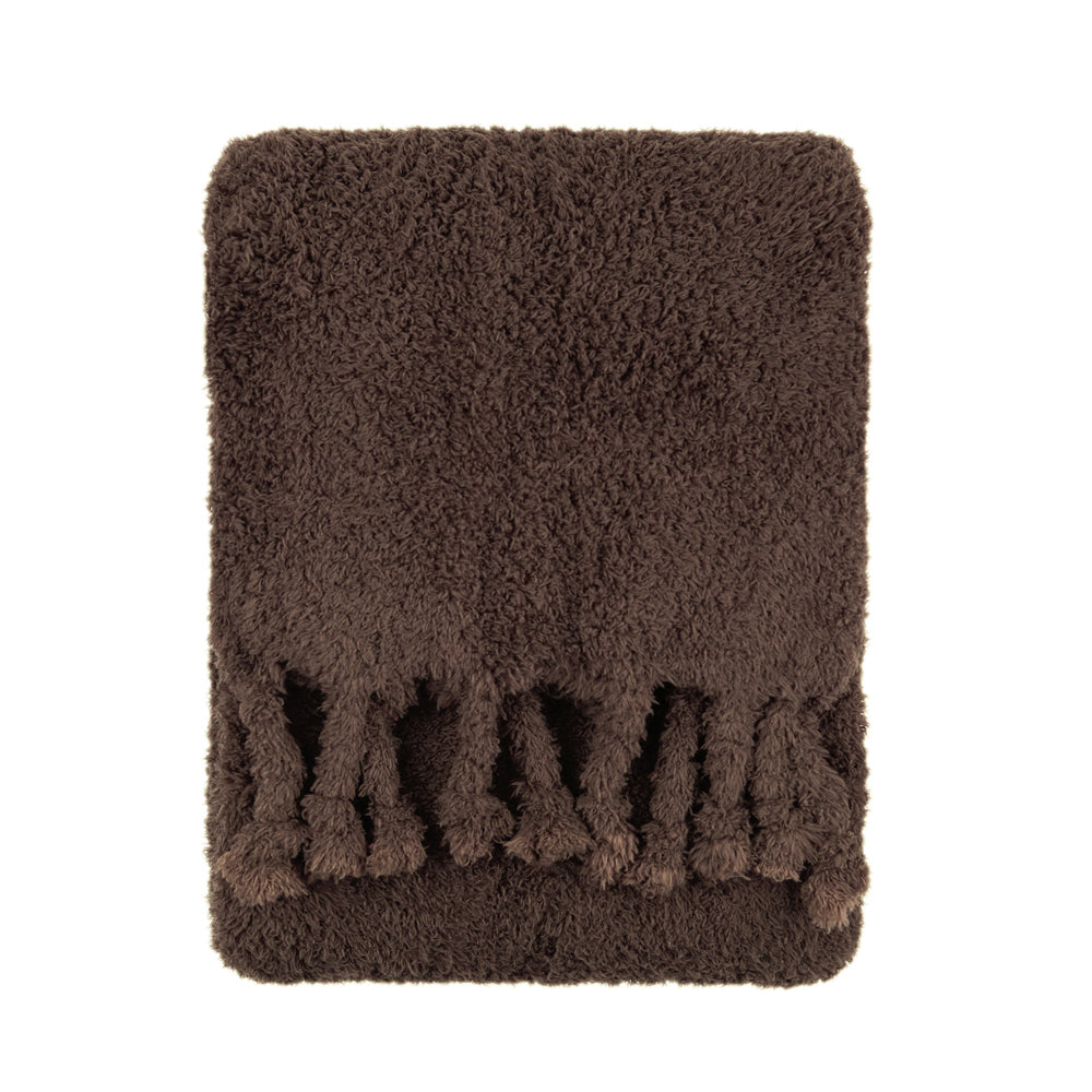 Harlan Borg Sherpa Tasselled Throw Chocolate