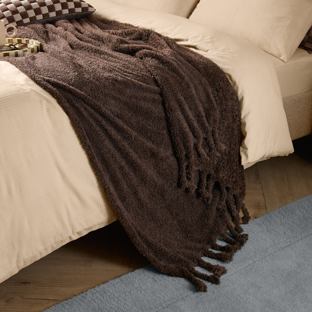Harlan Borg Sherpa Tasselled Throw Chocolate