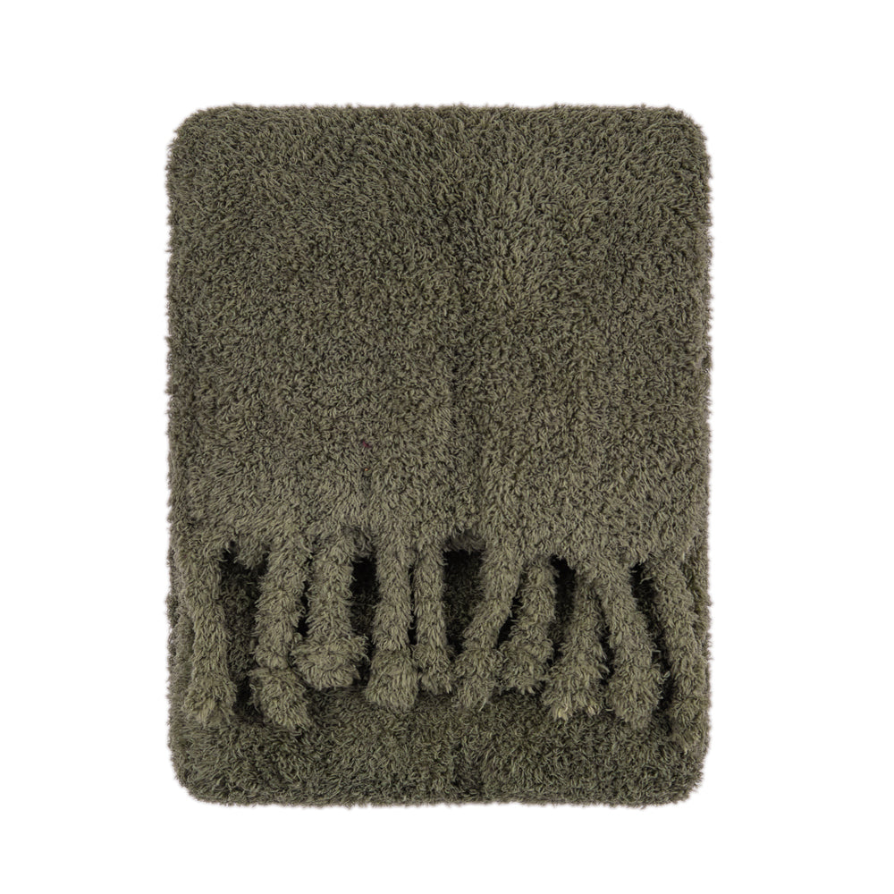 Harlan Borg Sherpa Tasselled Throw Olive