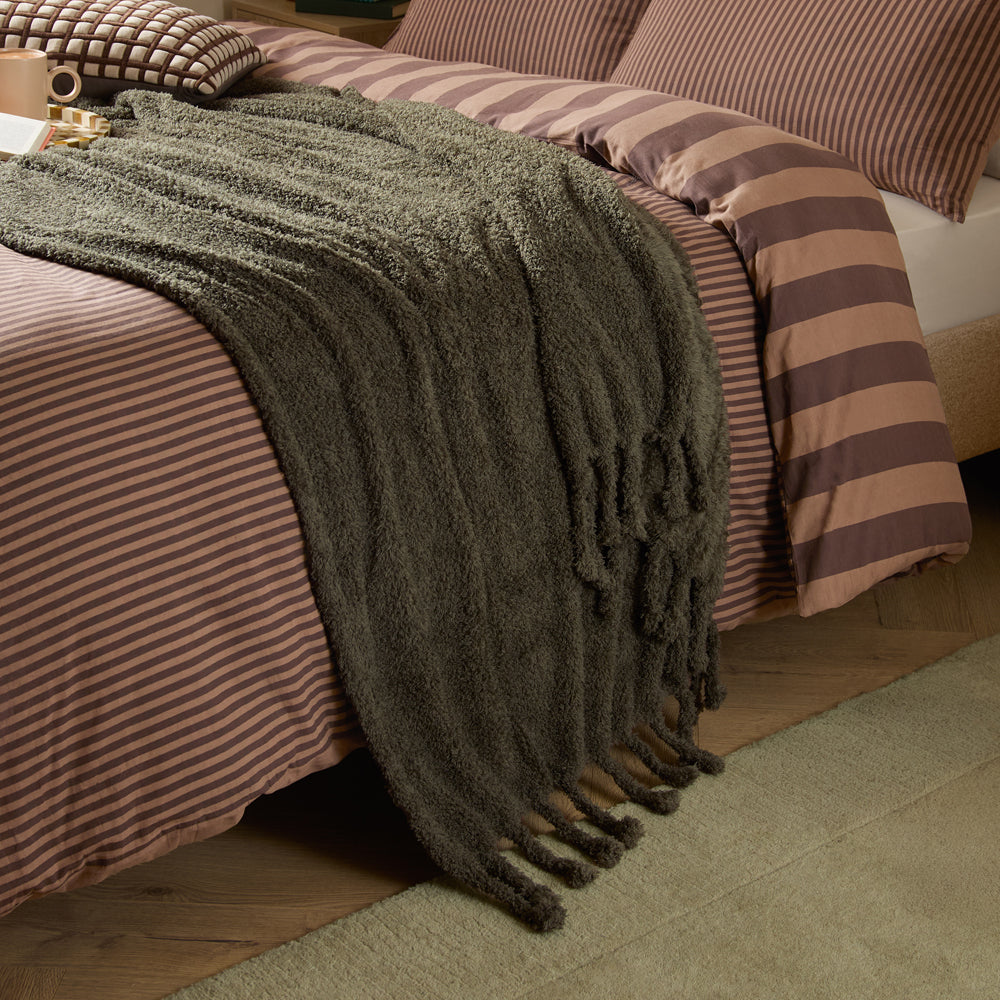Harlan Borg Sherpa Tasselled Throw Olive