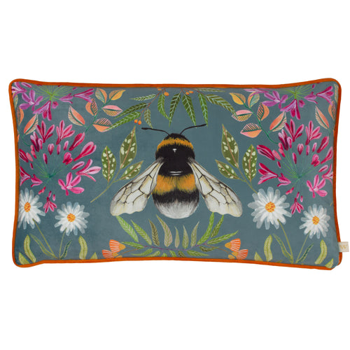 Floral Blue Cushions - House of Bloom Zinnia Bee Rectangular Cushion Cover Steel Blue Wylder