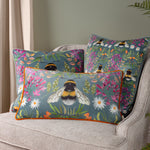 Wylder House of Bloom Zinnia Bee Rectangular Cushion Cover in Steel Blue