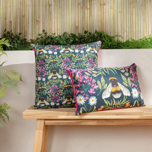 Animal Blue Cushions - House of Bloom Zinnia Bee Rectangular Outdoor Cushion Cover Navy Wylder