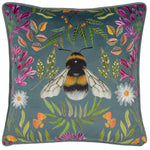 Wylder House of Bloom Zinnia Bee Cushion Cover in Steel Blue
