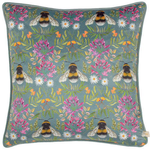 Floral Blue Cushions - House of Bloom Zinnia Bee Repeat Cushion Cover Steel Blue Wylder