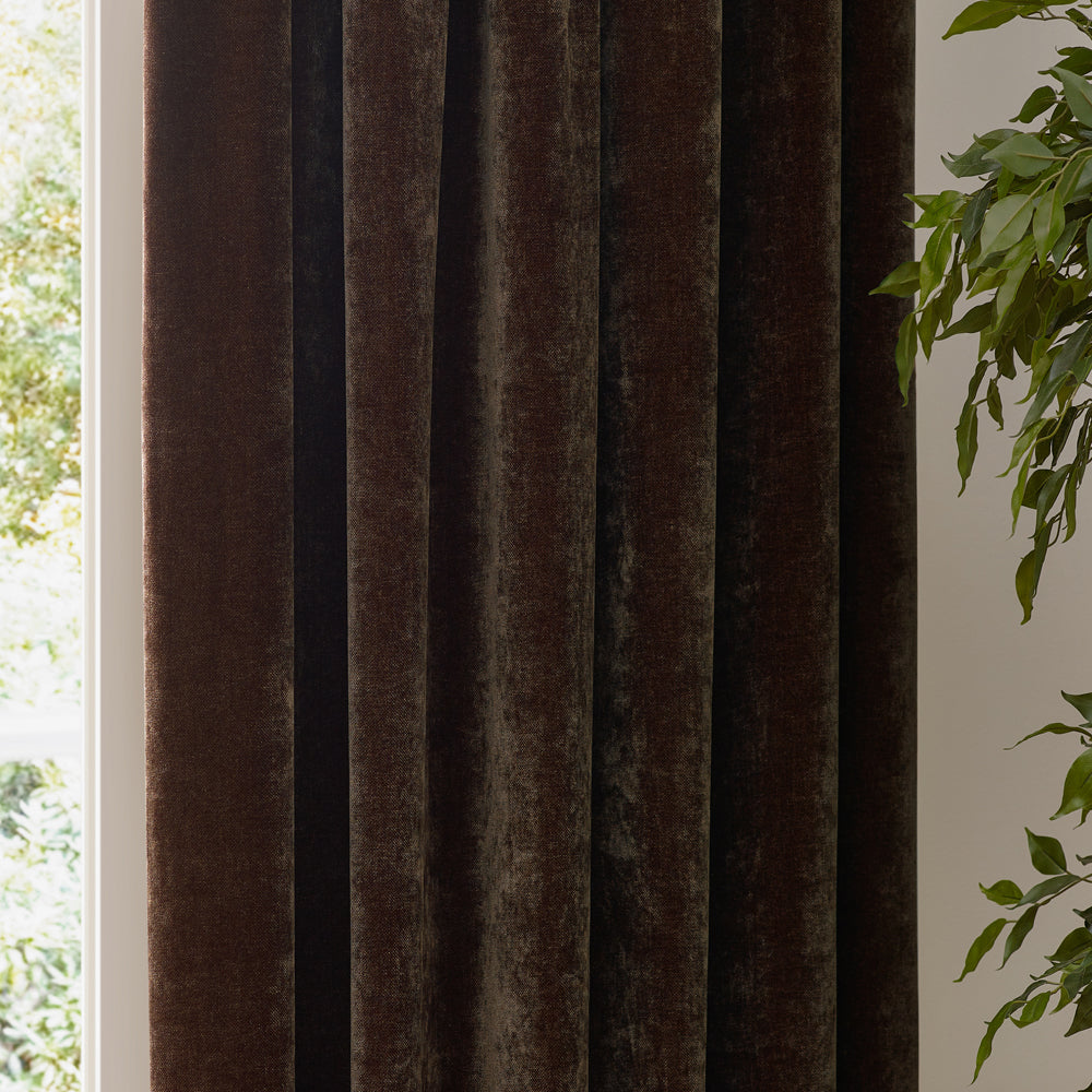 Heavy Chenille Blackout Pencil Pleat Curtains Brown