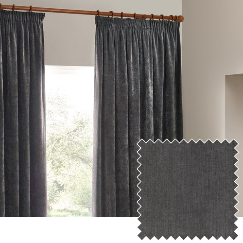 Heavy Chenille Blackout Pencil Pleat Curtains Charcoal