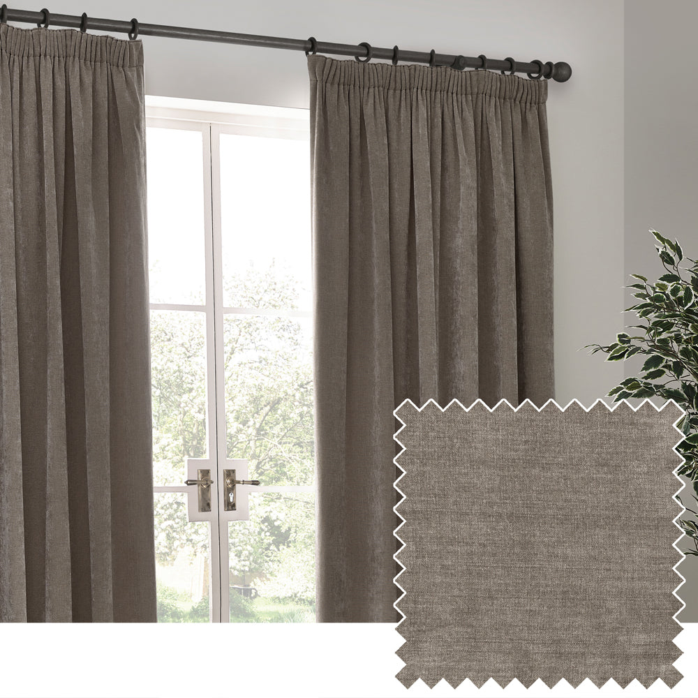 Heavy Chenille Blackout Pencil Pleat Curtains Greige