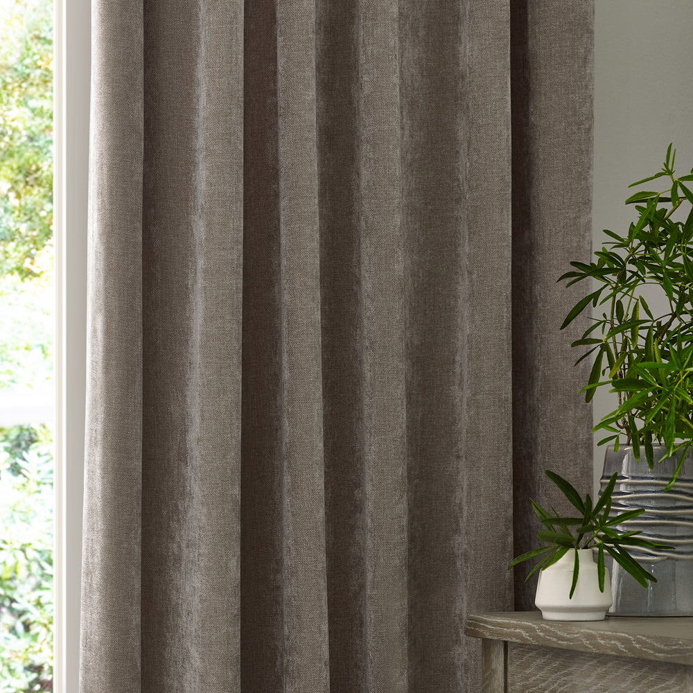 Heavy Chenille Blackout Pencil Pleat Curtains Greige