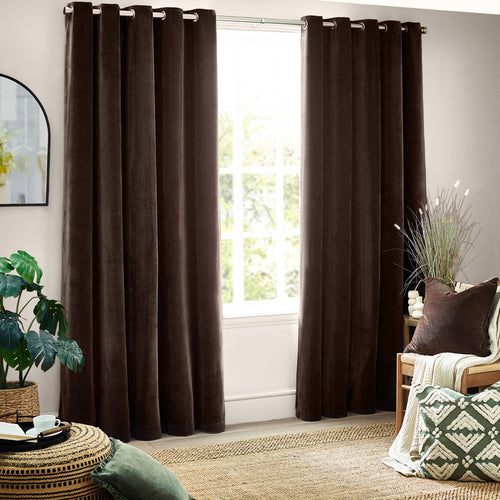 Heavy Chenille Blackout Eyelet Curtains Brown