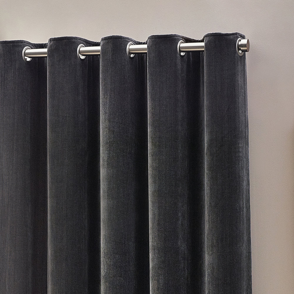 Heavy Chenille Blackout Eyelet Curtains Charcoal