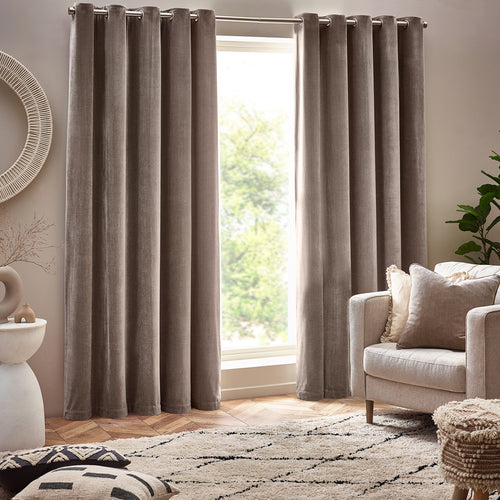 Heavy Chenille Blackout Eyelet Curtains Greige