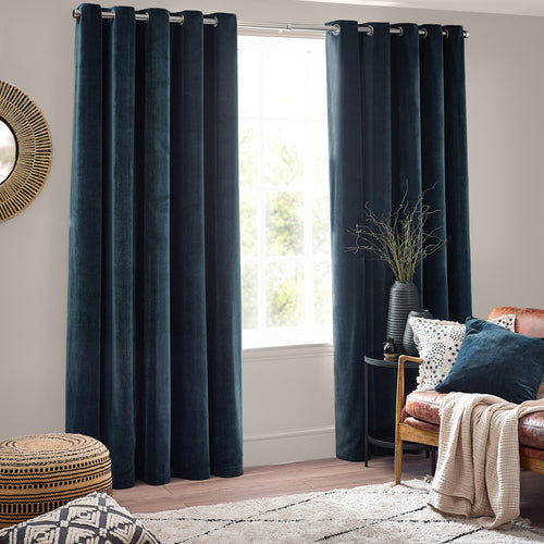 Heavy Chenille Blackout Eyelet Curtains Navy