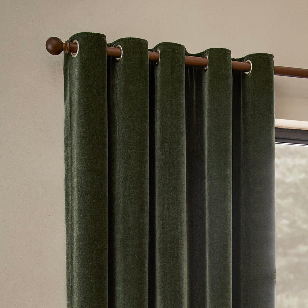 Heavy Chenille Fully Lined Velvet Eyelet Curtains Lichen