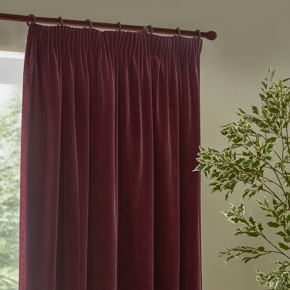Heavy Chenille Fully Lined Velvet Pencil Pleat Curtains Beetroot