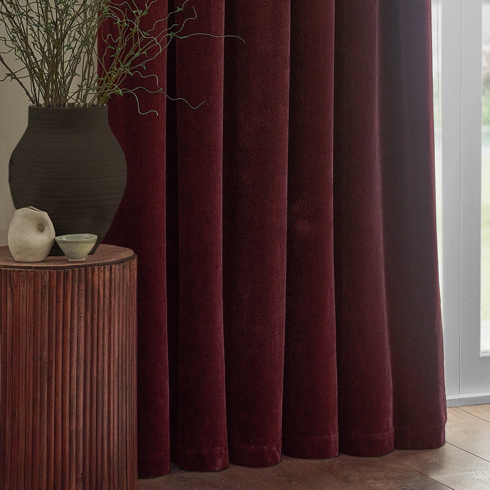 Heavy Chenille Fully Lined Velvet Pencil Pleat Curtains Beetroot