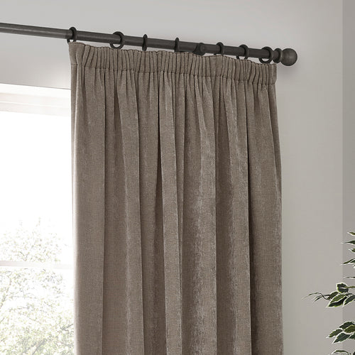 Heavy Chenille Fully Lined Velvet Pencil Pleat Curtains Greige