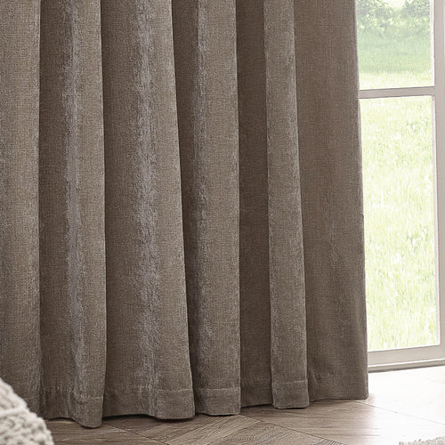 Heavy Chenille Fully Lined Velvet Pencil Pleat Curtains Greige
