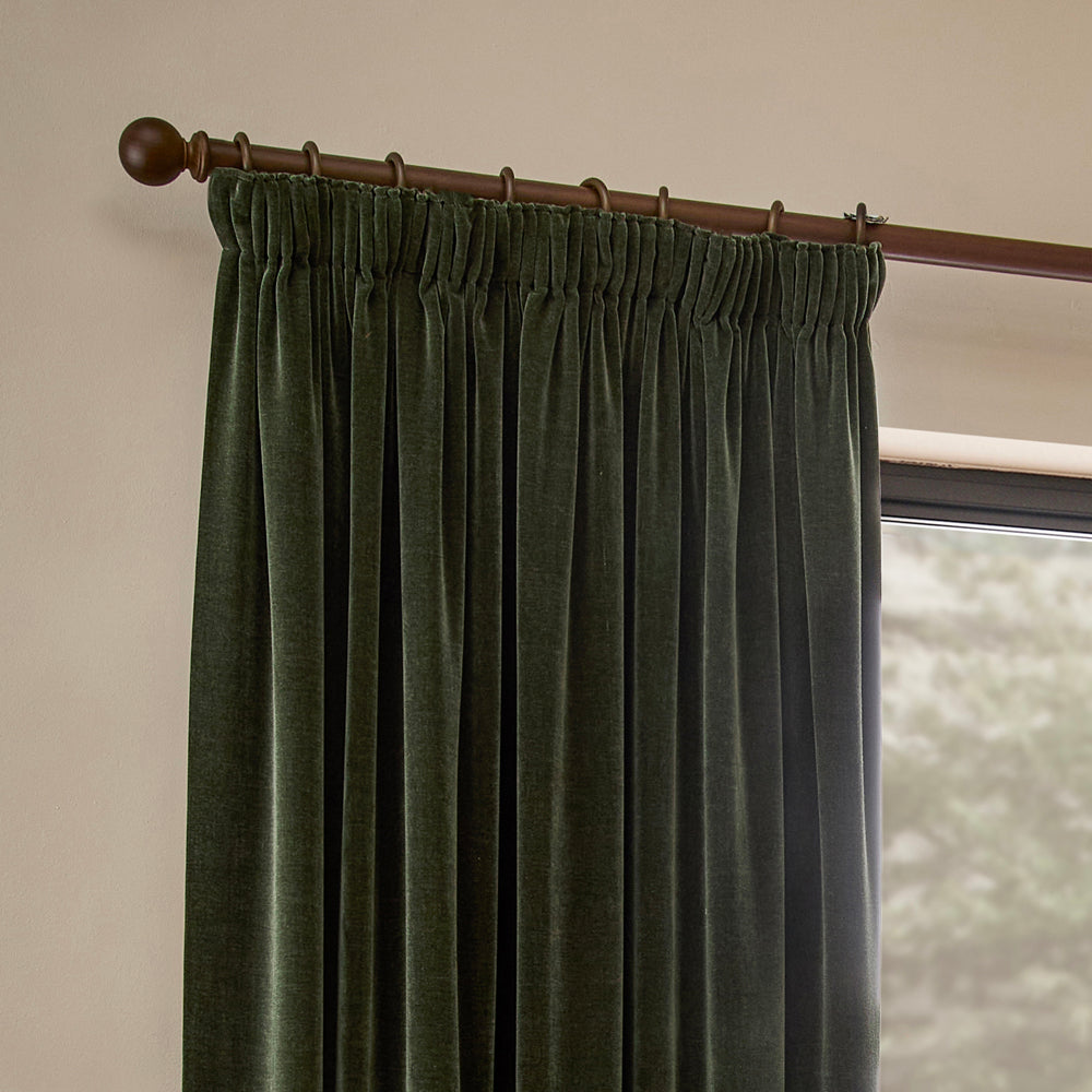 Heavy Chenille Fully Lined Velvet Pencil Pleat Curtains Lichen