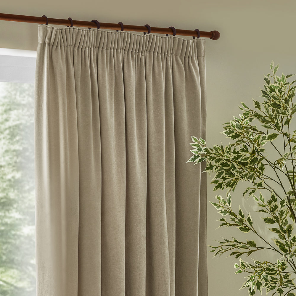 Heavy Chenille Fully Lined Velvet Pencil Pleat Curtains Linen