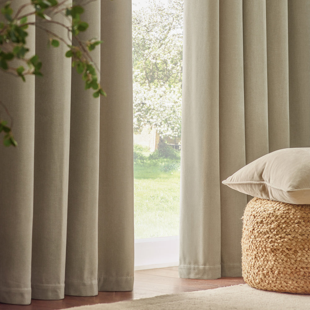 Heavy Chenille Fully Lined Velvet Pencil Pleat Curtains Linen