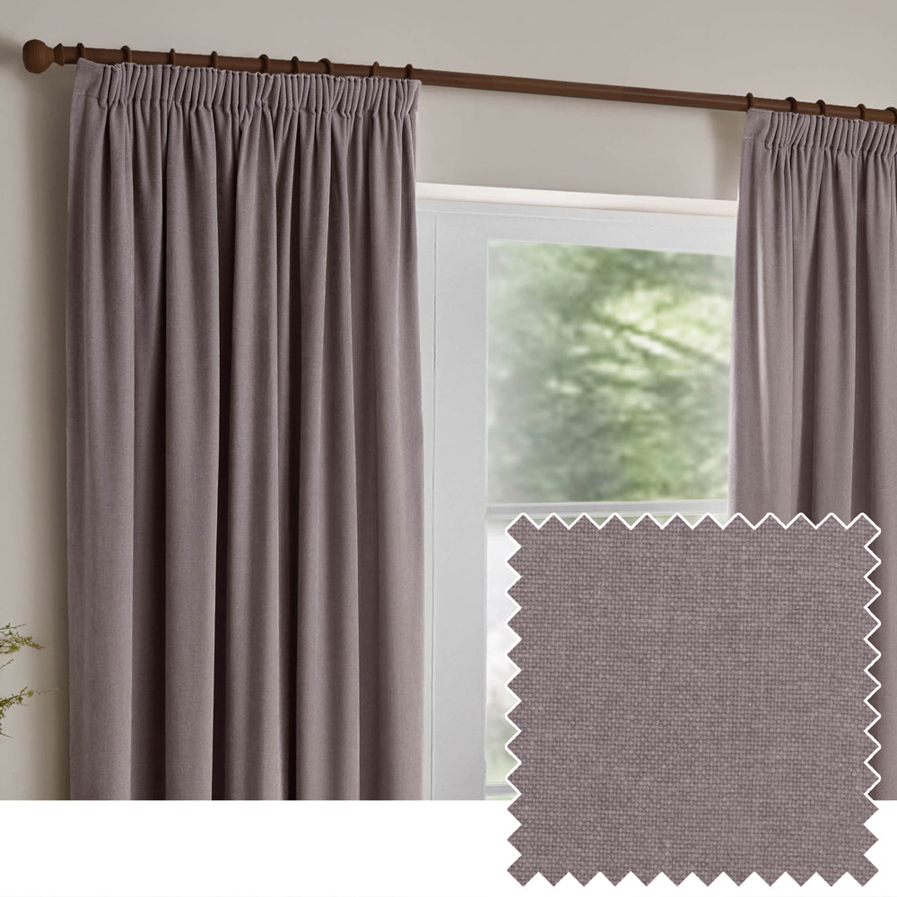 Heavy Chenille Fully Lined Velvet Pencil Pleat Curtains Mauve