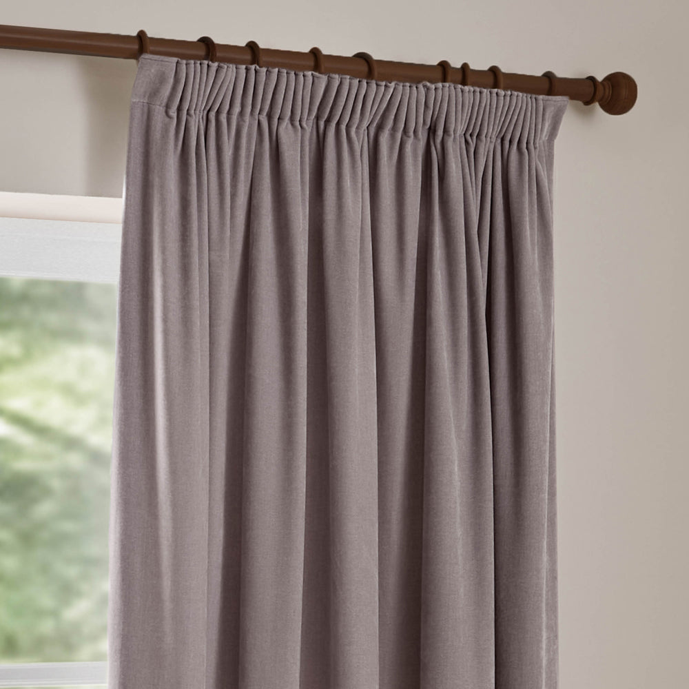 Heavy Chenille Fully Lined Velvet Pencil Pleat Curtains Mauve