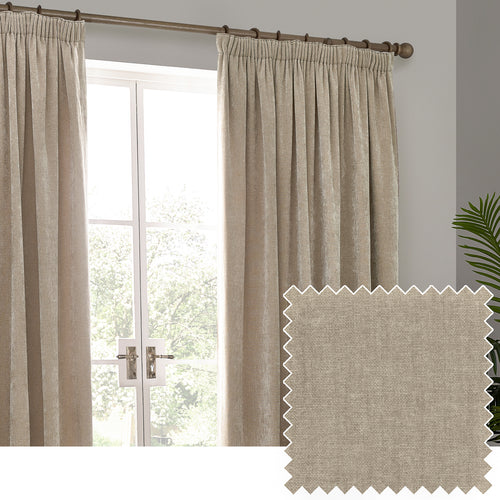 Heavy Chenille Fully Lined Velvet Pencil Pleat Curtains Natural