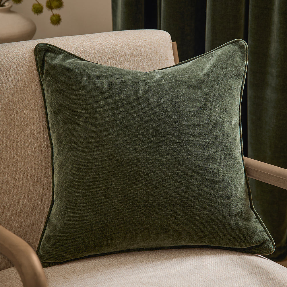 Plain Green Cushions - Heavy Chenille Piped Cushion Cover Lichen Yard